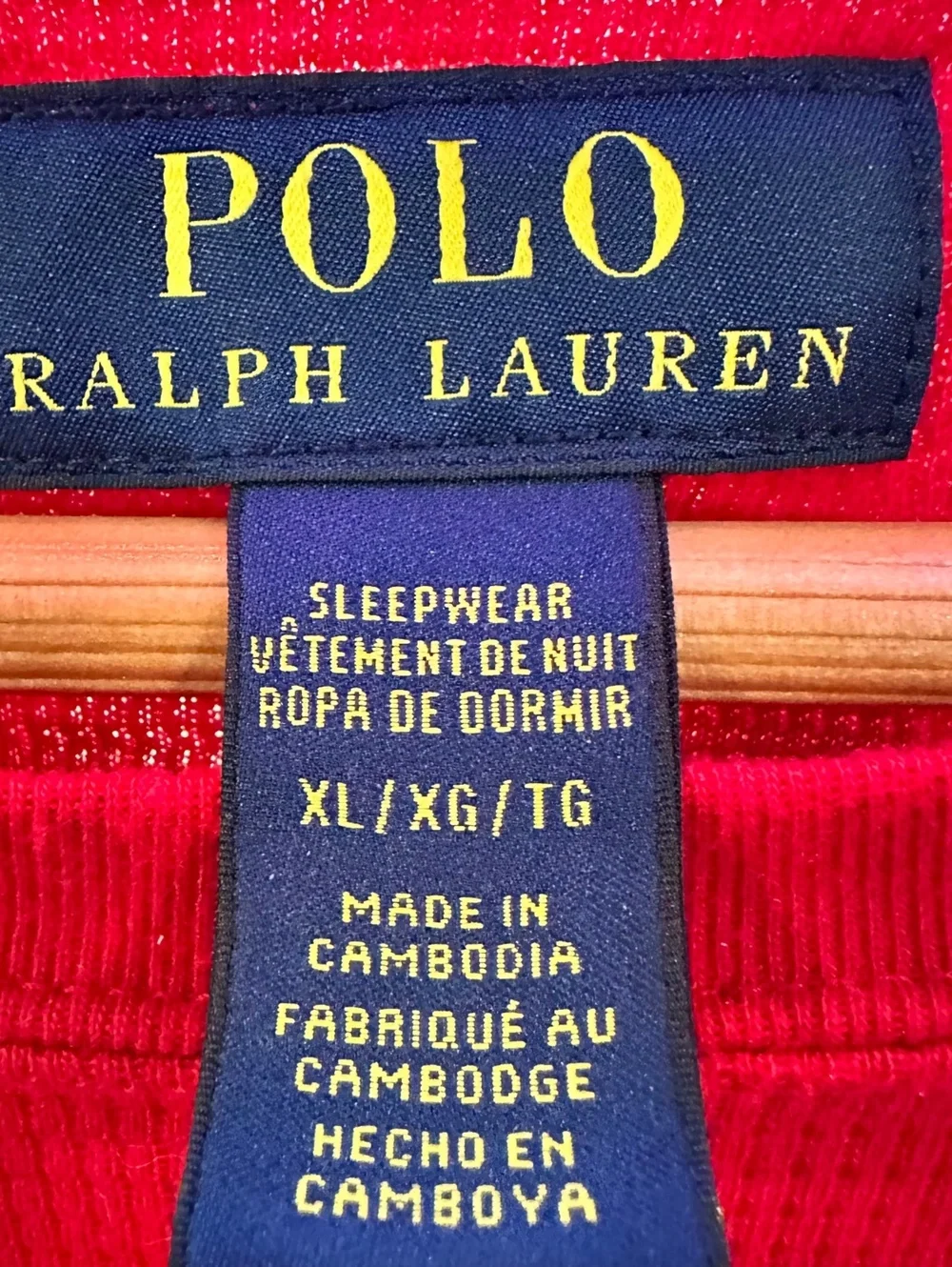 Polo Ralph Lauren Men's XL Thermal Waffle Knit Pajama Shirt Long Sleeve Red Logo